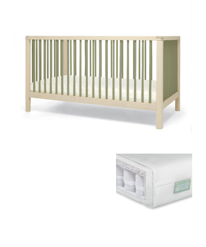 Solo Cotbed & Premium Pocket Spring Mattress Bundle -  Moss Green/Natural