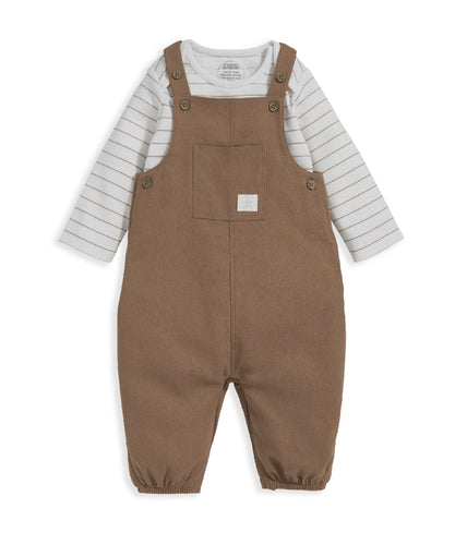 Stripe Bodysuit & Dungarees Outfit Set - Toffee