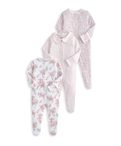 Long Sleeve Sleepsuits - Watercolour & Ditsy Floral (Set of 3)