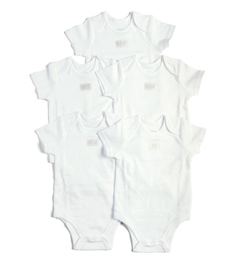 White Shortsleeve Cotton Bodysuits (Set of 5 | Newborn)