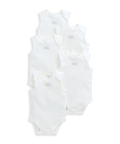 White Organic Sleeveless Bodysuits (Set of 5)