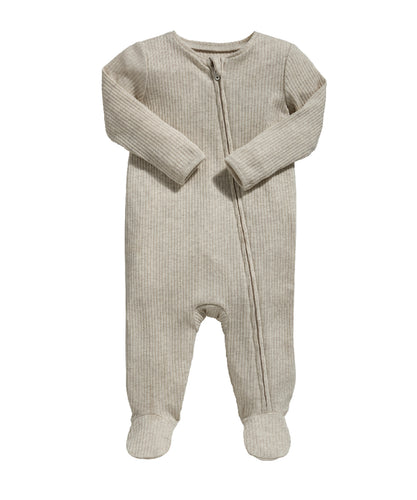 Organic Cotton Ribbed Sleepsuit - Oatmeal
