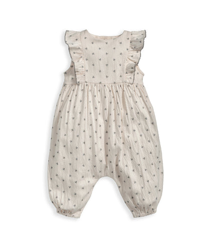 Blue Ditsy Frill Romper - White