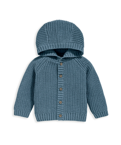 Hooded Knit Cardigan - Blue