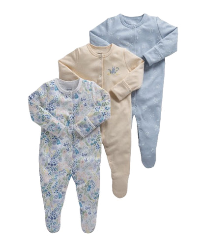 Floral Bunny Jersey Cotton Sleepsuits (Set of 3)