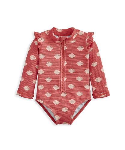 Shell All Over Print Long Sleeve Swimsuit