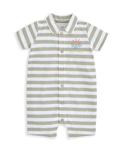 Short Sleeve Striped Embroidered Romper