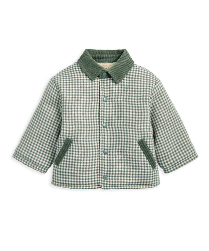 Check Jacket with Borg Lining & Cord Collar - Green