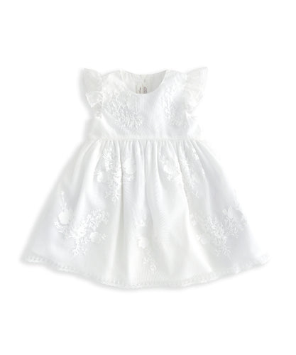 Short Sleeve Embroidered Lace Dress - Floral Print