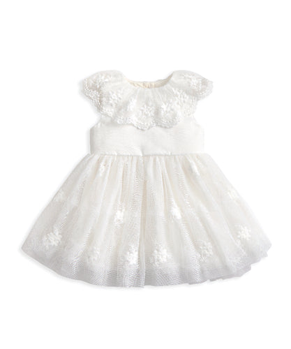 Cape Collar Mesh Flower Girl Dress with Embroidered Skirt