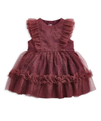 Frill Shoulder Tulle Dress - Pink