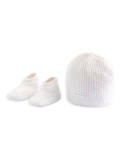 Waffle Knit Hat & Booties - White (Set of 2)