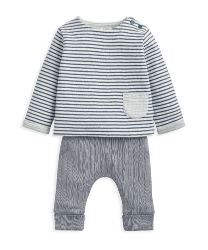 Striped Top & Rib Leggings - Blue (Set of 2)
