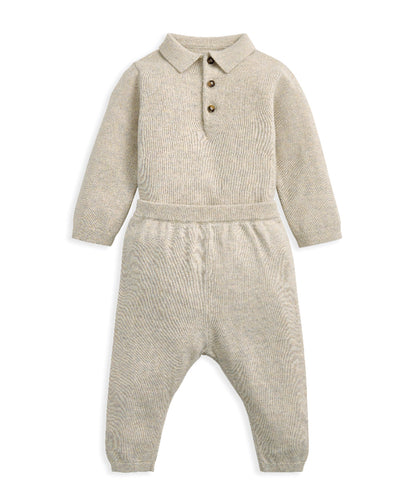 Oatmeal Knit Polo Bodysuit & Bottoms (Set of 2)