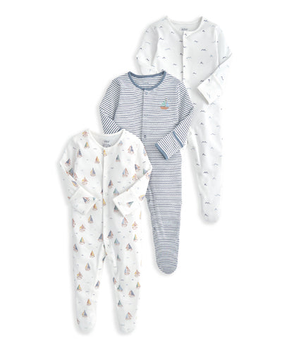 Boat, Water and Stripe Print Sleepsuits (Set of 3)