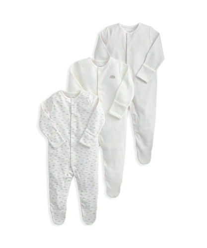 Cloud Stripe & Placement Print Sleepsuits (Set of 3)