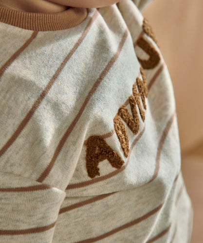 Striped T-Shirt with Boucle Adventure Detail - Cream