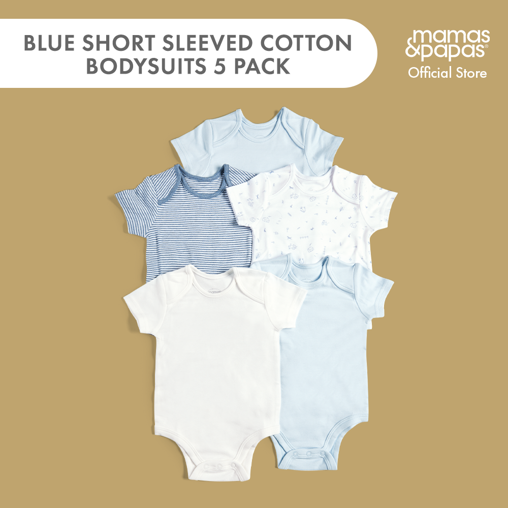 Blue Boys Short Sleeve Cotton Bodysuits – 5 Pack – Mamas & Papas