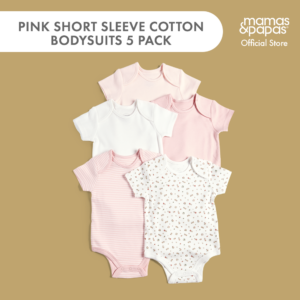 Pink Girls Short Sleeve Cotton Bodysuits - 5 Pack