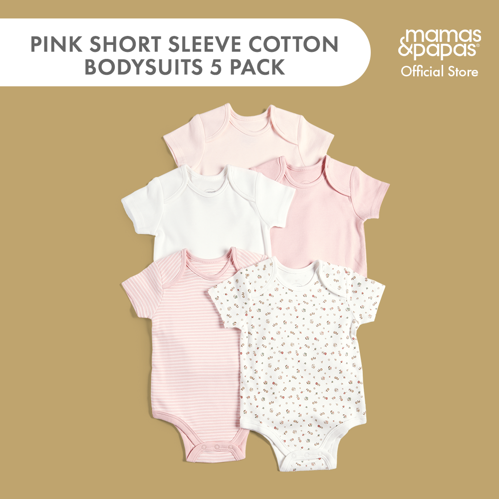 Pink Girls Short Sleeve Cotton Bodysuits – 5 Pack – Mamas & Papas