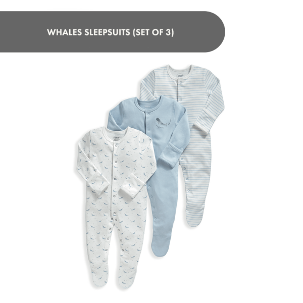 Whales Sleepsuits - 3 Pack