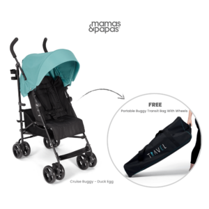 Mamas and Papas Cruise Practical Folding Buggy Stroller - Duck Egg with Free Portable Buggy Transit Bag