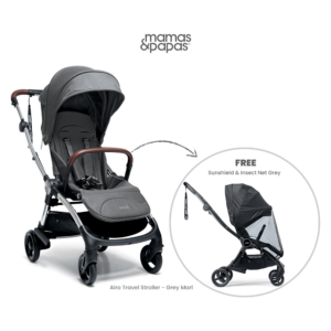 Mamas & Papas Airo Travel Stroller - Grey Marl with Free Sunshield & Insect Net Grey