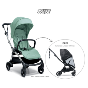 Mamas and Papas Airo Travel Stroller - Mint with Free Sunshield & Insect Net Grey