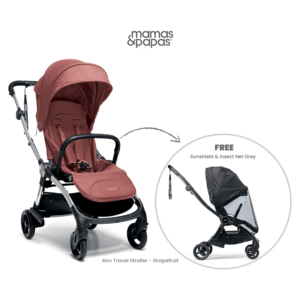 Mamas and Papas Airo Travel Stroller - Grapefruit with Free Sunshield & Insect Net Grey