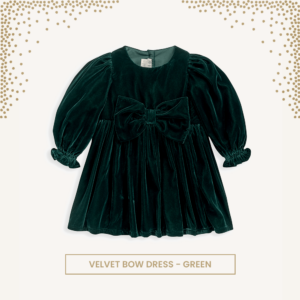 Velvet Bow Dress - Green