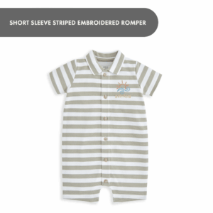 Short Sleeve Striped Embroidered Romper