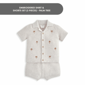 Embroidered Shirt & Shorts Set (2 Pieces) - Palm Tree