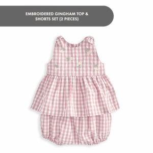 Embroidered Gingham Top & Shorts Set (2 Pieces)