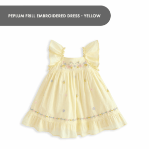 Peplum Frill Embroidered Dress - Yellow